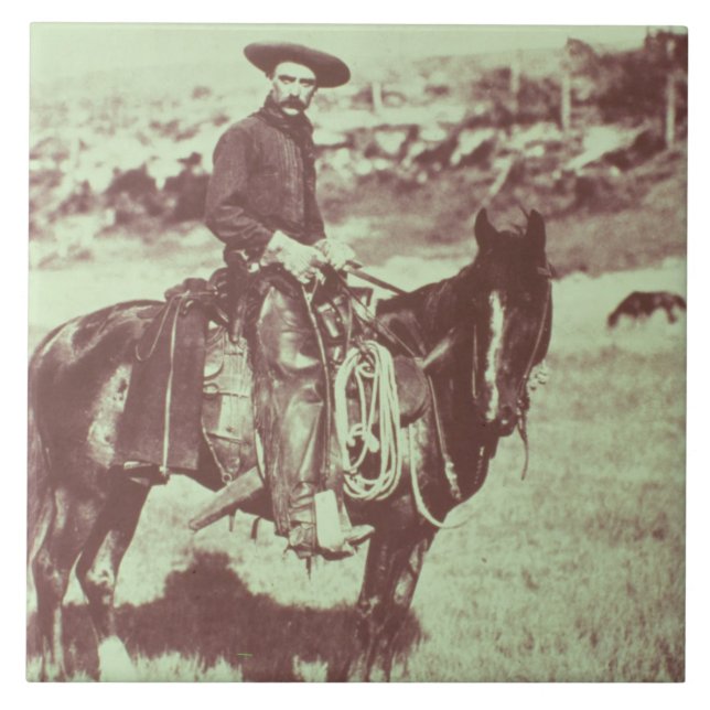 Montana Cowboy, c.1880 (b/w photo) Tile (Front)