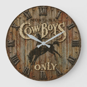Montana Cowboys Only Rustic Western Rodeo  Large Clock