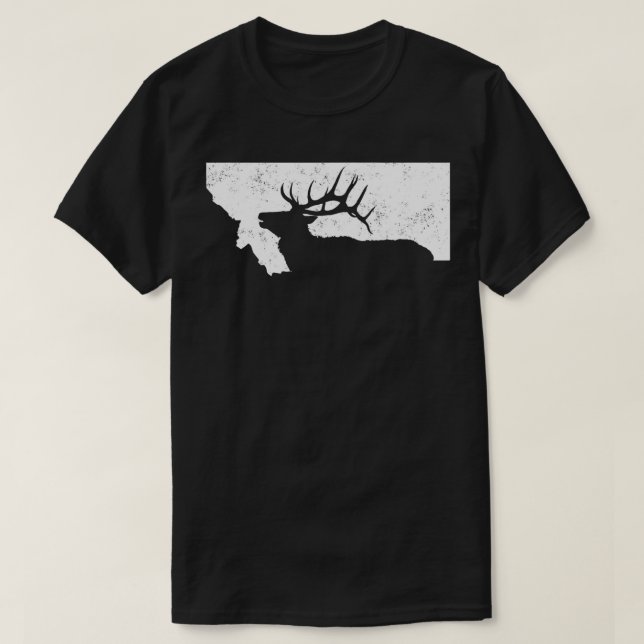 Montana Elk Hunting Bull Elk MT State Shape  T-Shirt (Design Front)
