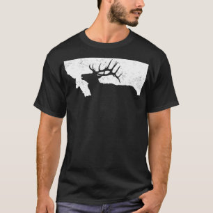 Montana Elk Hunting Bull Elk MT State Shape  T-Shirt