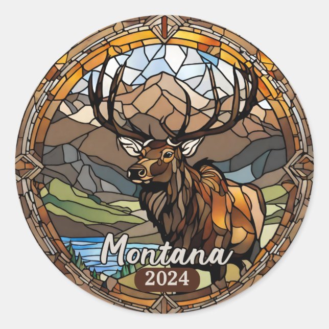 Montana Elk Mountain Classic Round Sticker (Front)