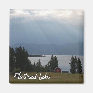 Montana Flathead Lake Shore Red Barn Trees Magnet