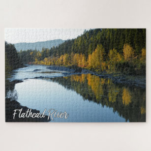 Montana Flathead River In Fall Mountains Trees Jigsaw Puzzle