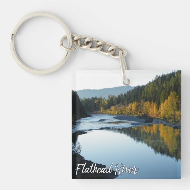 Montana Flathead River In Fall Mountains Trees Keychain (Front)