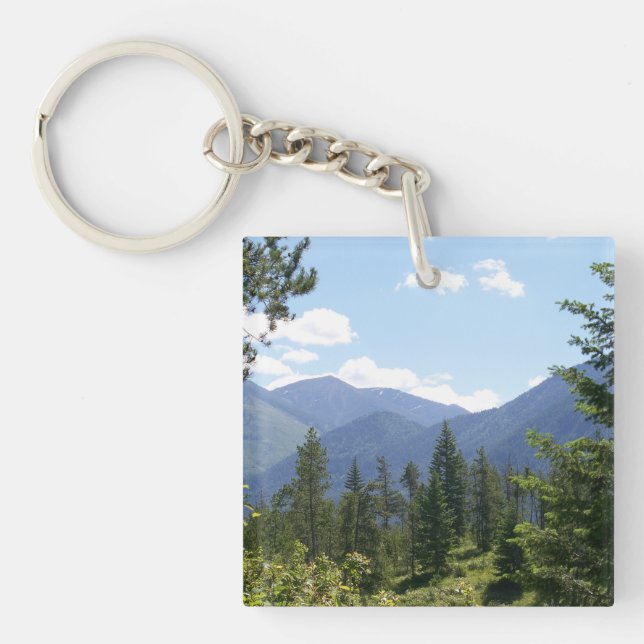 Montana Forest and Mountains Scenic View Keychain (Front)
