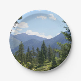 Montana Forest and Mountains Scenic View Paper Plate