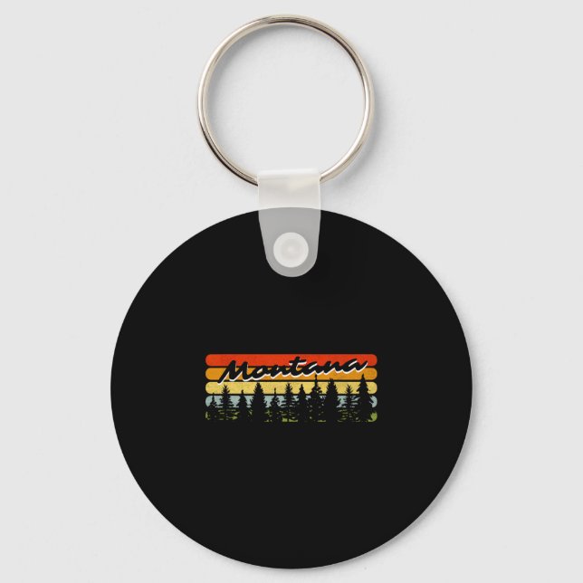 Montana Forest Sunset Trees Cabin Theme Souvenir  Keychain (Front)
