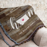 Montana Home State Personalized Wood Look Throw Blanket<br><div class="desc">Show some home state pride with this cute rustic faux wood plank throw blanket featuring "home" in white calligraphy script lettering with a silhouette map of the state of Montana standing in for the letter "O." A pink heart illustration inside the state map completes the design; you can change the...</div>