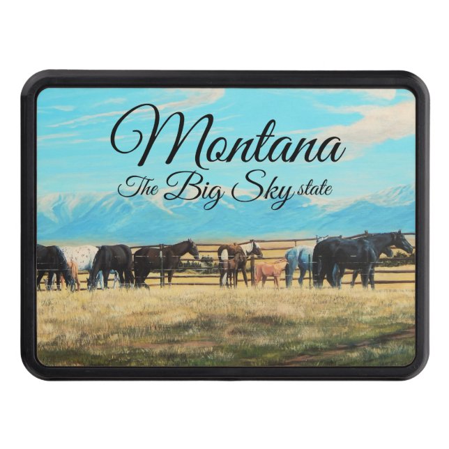 Montana horses, spring roundup, mares/babies trailer hitch cover (Front)