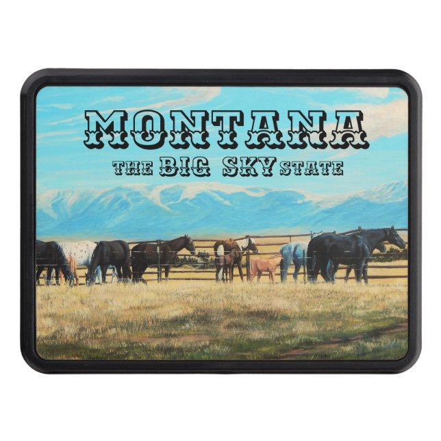 Montana horses, spring roundup, mares/babies trailer hitch cover (Front)