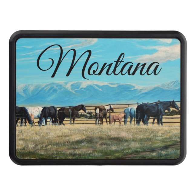 Montana horses, spring roundup, mares/babies trailer hitch cover (Front)