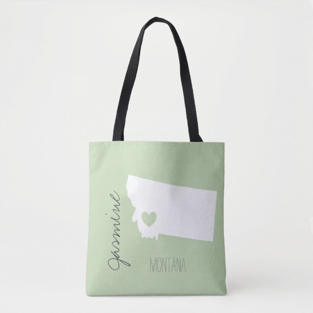 Montana map with heart personalize name tote bag (Front)