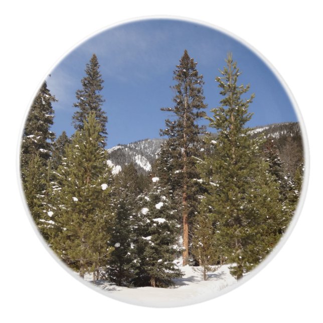 Montana Mountain Trails in Winter Landscape Photo Ceramic Knob (Front)