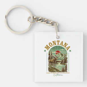 Montana Nature Scene – Wildlife, Mountains, River Keychain