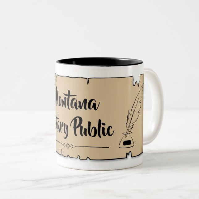 Montana Notary Public Scroll Feather Quill Two-Tone Coffee Mug (Front Right)