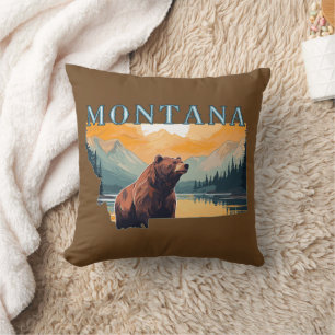 Montana Outline Bear Mountains Throw Pillow