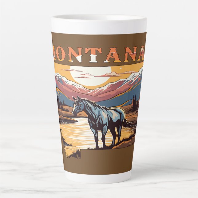 Montana Outline Wild Horses Latte Mug (Front)