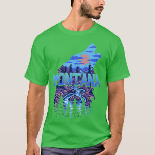 Montana Retro Vintage Mountain Outdoors Wolf  T-Shirt