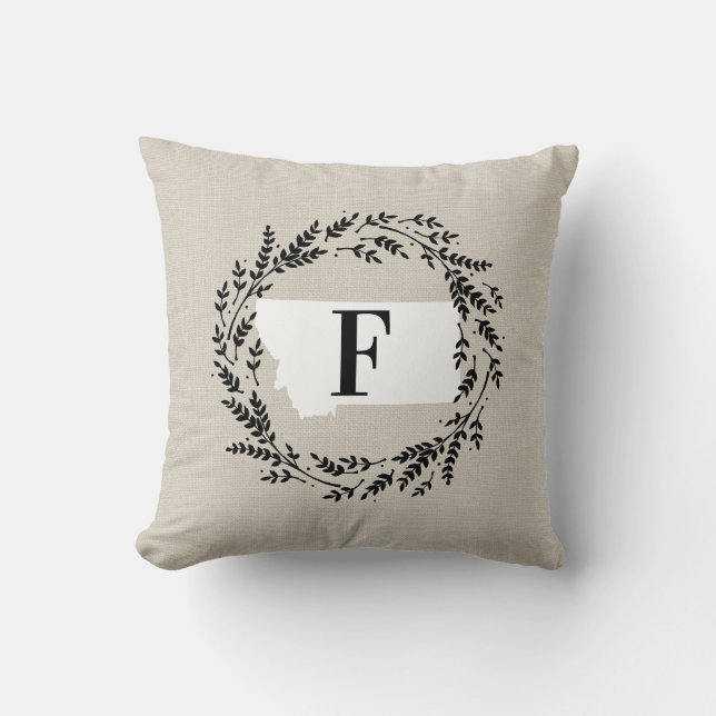 Montana Rustic Wreath Monogram Throw Pillow (Front)