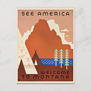 Montana, See America, vintage travel illustration Postcard