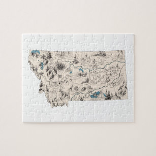 Montana Shaped Montanan Vintage Picture Map Jigsaw Puzzle
