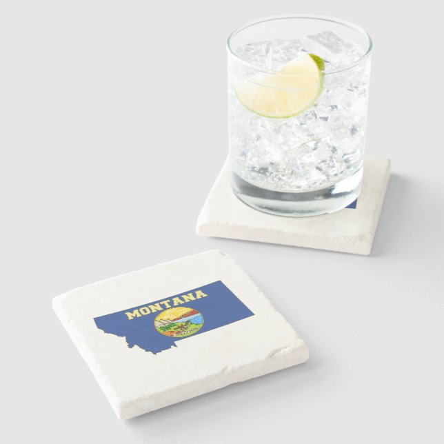 Montana Silhouette Map Shaped State Flag Stone Coaster (Side)