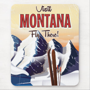 Montana Ski Vintage style travel print Mouse Pad