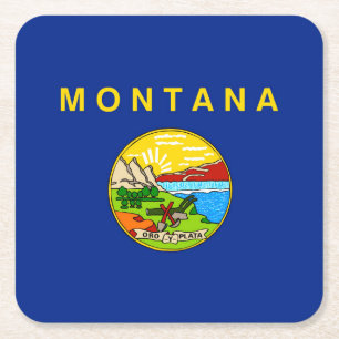 Montana State Flag Design Square Paper Coaster