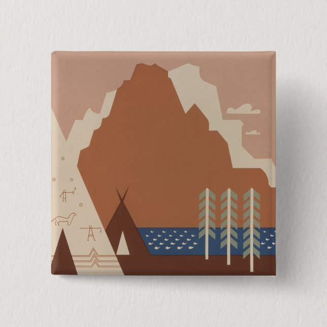 Montana State: Indian Tribes, Mountains, Prairie 2 Inch Square Button (Front)