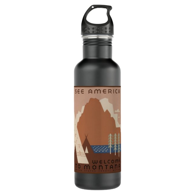 Montana State: Indian Tribes, Mountains, Prairie 710 Ml Water Bottle (Front)