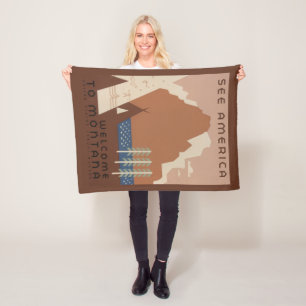 Montana State: Indian Tribes, Mountains, Prairie Fleece Blanket