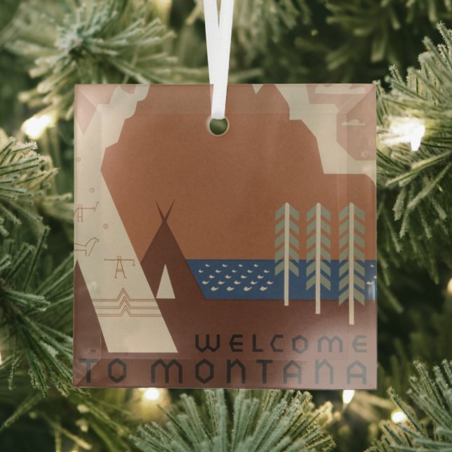 Montana State: Indian Tribes, Mountains, Prairie Glass Ornament (Insitu)