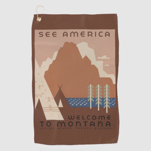 Montana State: Indian Tribes, Mountains, Prairie Golf Towel (Front)