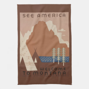 Montana State: Indian Tribes, Mountains, Prairie Kitchen Towel
