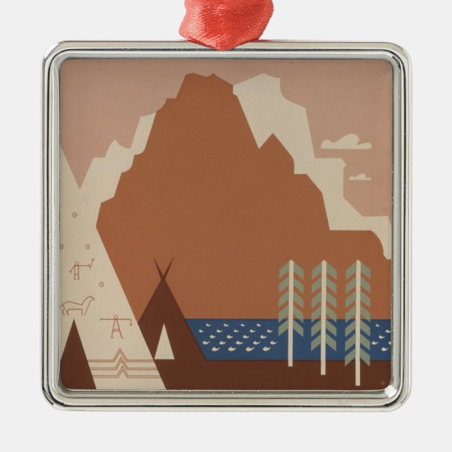 Montana State: Indian Tribes, Mountains, Prairie Metal Ornament (Front)