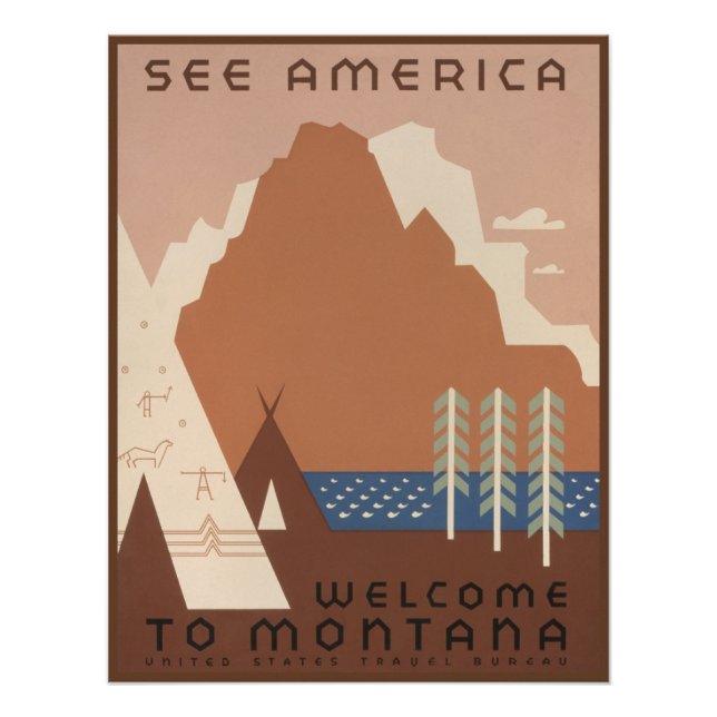 Montana State: Indian Tribes, Mountains, Prairie Photo Print (Front)