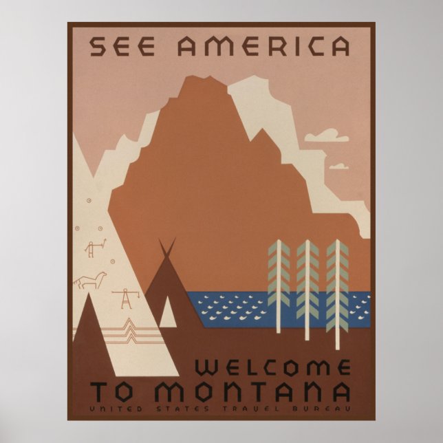 Montana State: Indian Tribes, Mountains, Prairie Poster (Front)