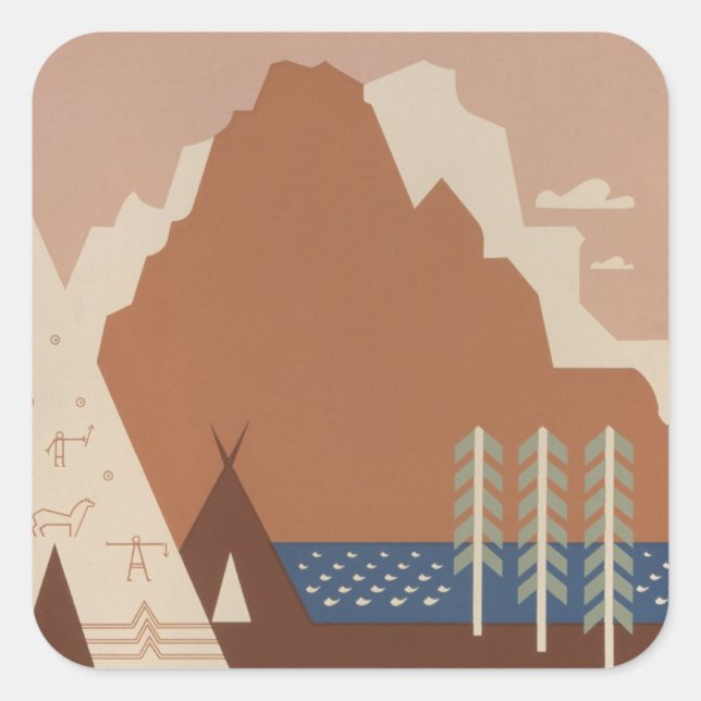 Montana State: Indian Tribes, Mountains, Prairie Square Sticker (Front)