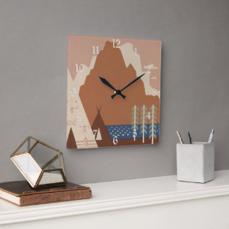 Montana State: Indian Tribes, Mountains, Prairie Square Wall Clock