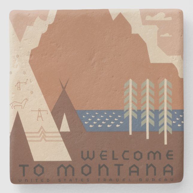 Montana State: Indian Tribes, Mountains, Prairie Stone Coaster (Front)