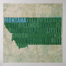 Montana State Outline Word Map on Canvas