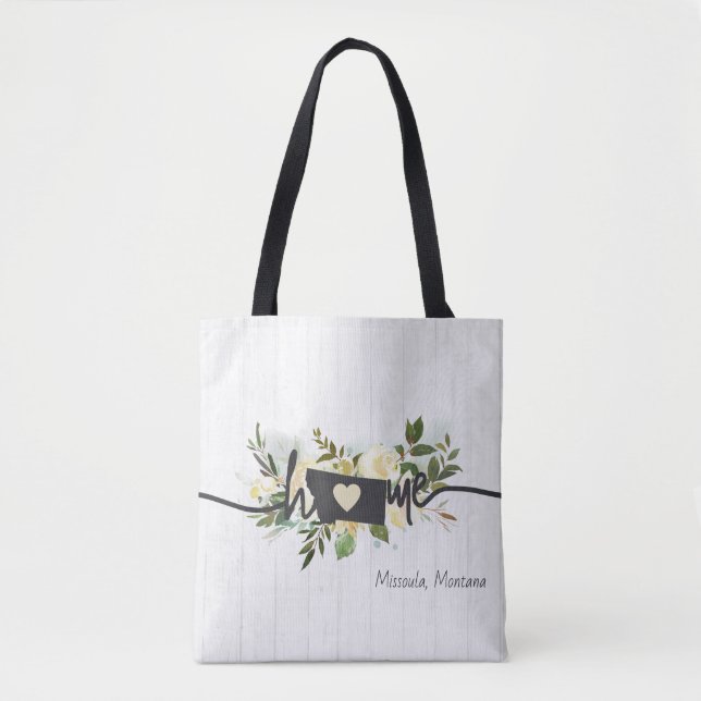 Montana State Personalized Your Home City Rustic Tote Bag (Front)