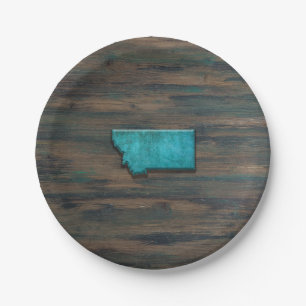 Montana State Shape Teal Paper Plate