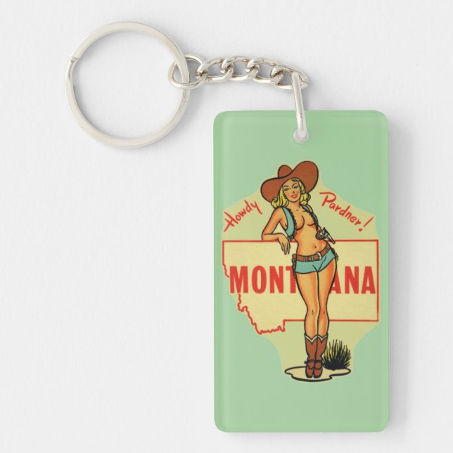 Montana State Vintage Pin Up Girl Keychain  (Front)