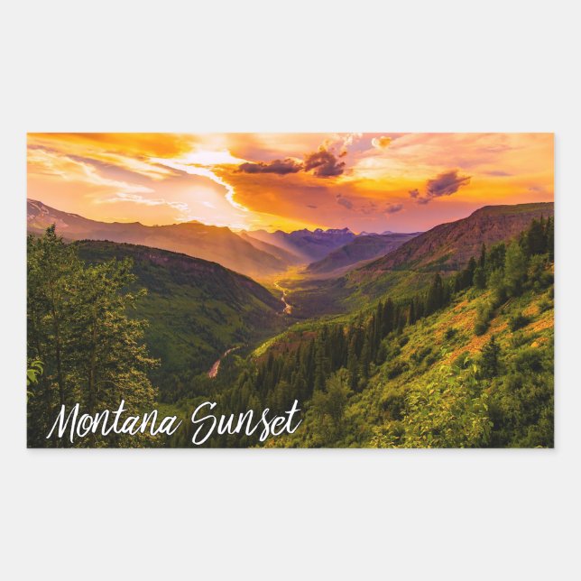Montana Sunset Mountain Valley River and Trees Sticker (Front)