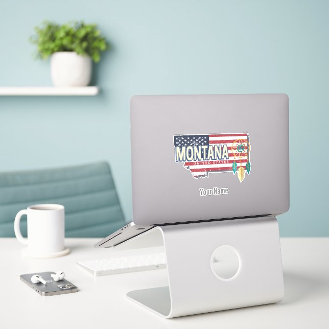 Montana United States Retro State Map Vintage USA (Laptop On Desk)