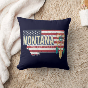 Montana United States Retro State Map Vintage USA Throw Pillow