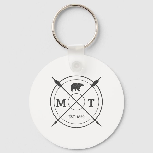 Montana Usa Vintage Grizzly Bear America Souvenir  Keychain (Front)