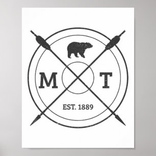 Montana Usa Vintage Grizzly Bear America Souvenir  Poster