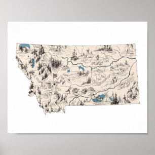 Montana Vintage Picture Map Poster